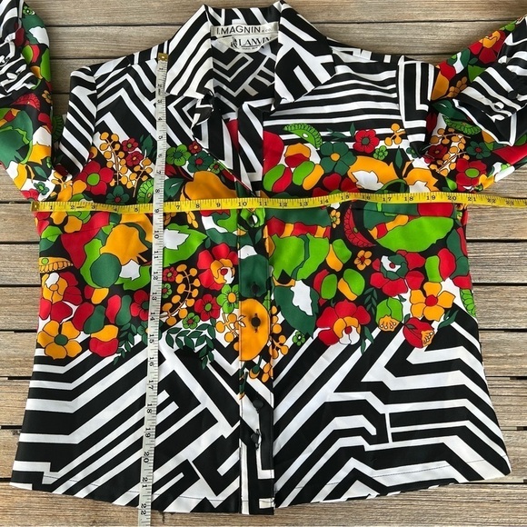 Vintage Lanvin I. Magnin Geometric Floral Button Front Blouse Mod Flowers Medium - Picture 13 of 16